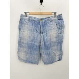 Tommy Bahama Shorts Men 34 Blue White Plaid Relax Zip Fly Linen Casual